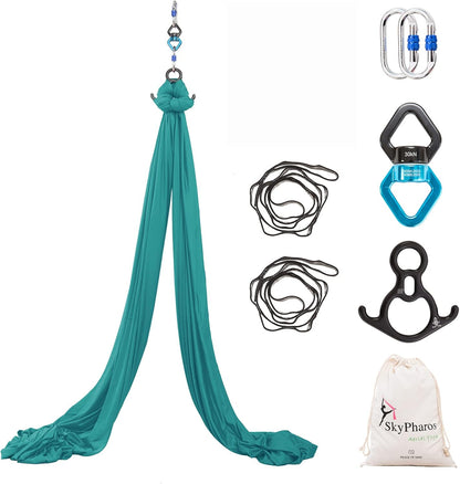 11 Yards Aerial Silks Yoga Swing Set - Aerial Yoga Hammock Kit Anti-Gravity Flying for Fitness, Low/Non Stretch Nylon Tricot Fabric Hardware Included for Dance