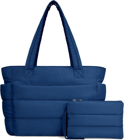 TOPDesign Puffer Tote Bag for Women, Lightweight Puffy Handbag with Compartments, Quilted Shoulder Bag for Work, Travel, Gym - Colors A