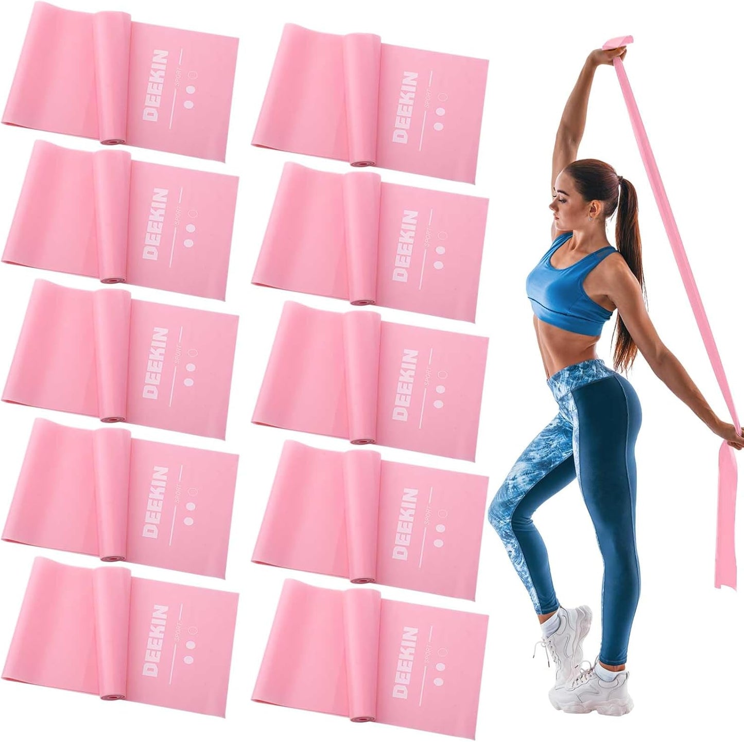 DEEKIN 10 Pcs Resistance Bands Professional Exercise Elastic Bands Latex-Free Yoga Starter Set for Pilates, Physical Therapy, Strength Training, Yoga, Working Out for Women Home Gym
