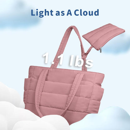 TOPDesign Puffer Tote Bag for Women, Lightweight Puffy Handbag with Compartments, Quilted Shoulder Bag for Work, Travel, Gym - Colors B