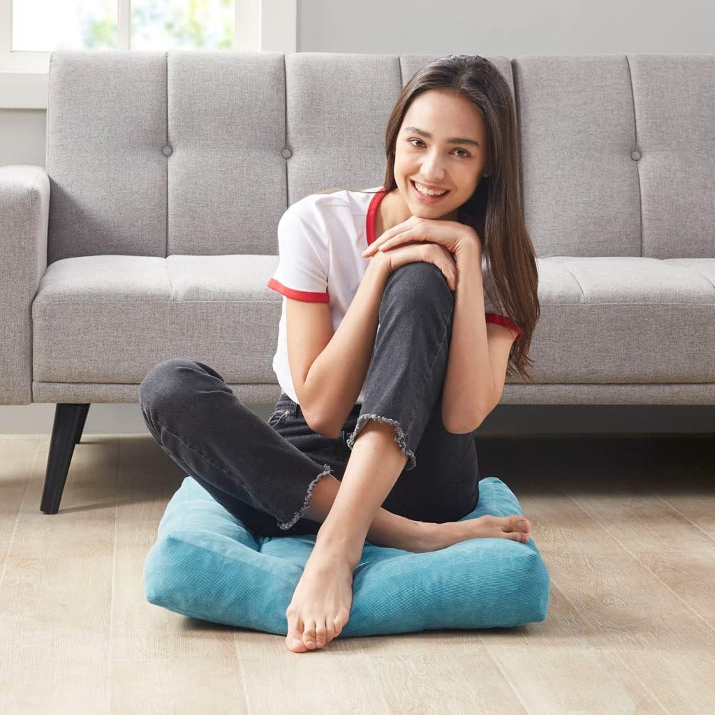 Meditation Floor Pillow Set of 2, Round Large Pillows Seating for Adults, Tufted Corduroy Cushion for Living Room Tatami, Beige 22 Inch