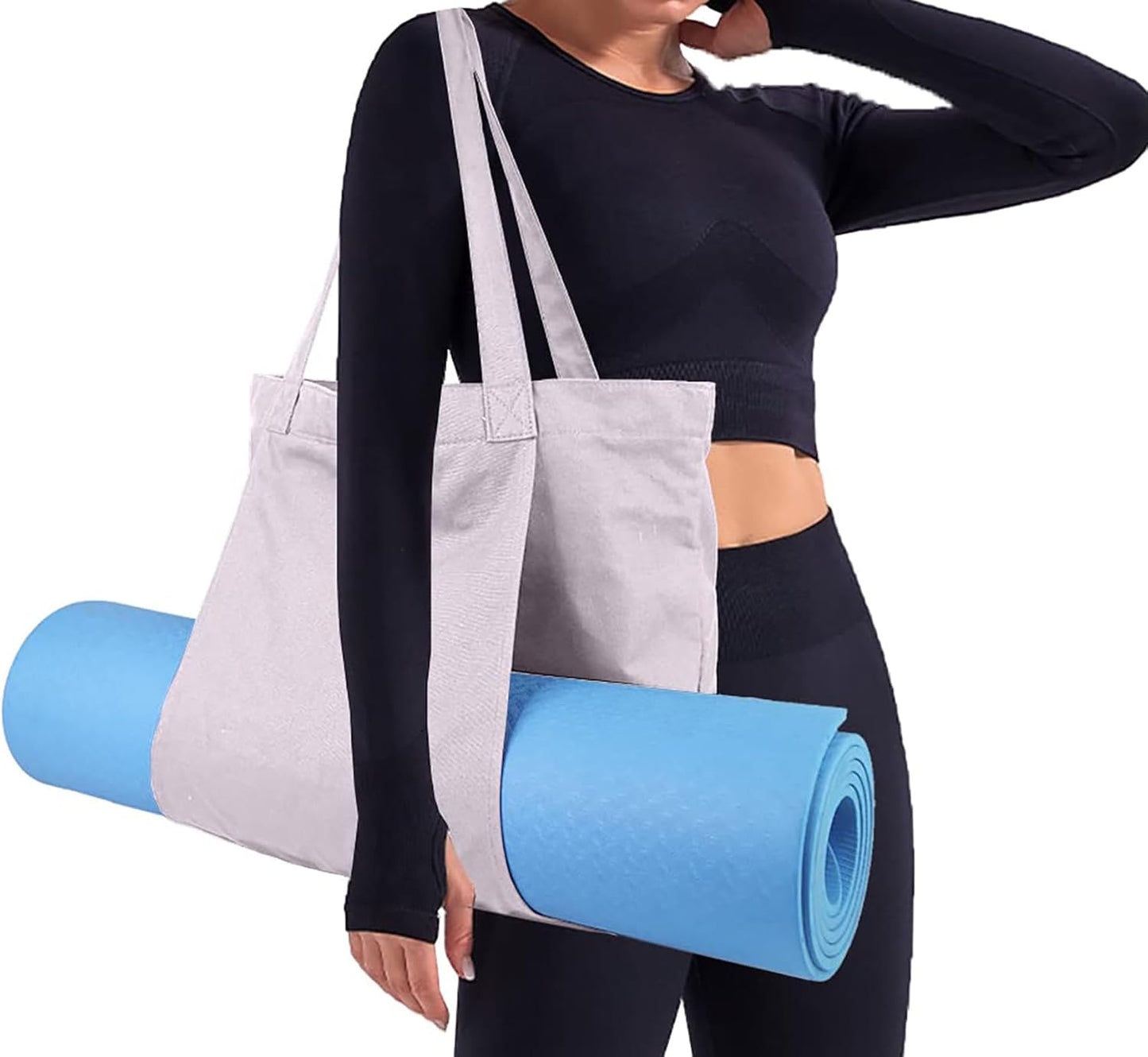 Yoga Mat Bag for Women, 100% Cotton Canvas Tote with Wet/Dry Pocket, Bottle Holder and Inner Zipper Pocket, 25L Carrier for Pilates and Travel
