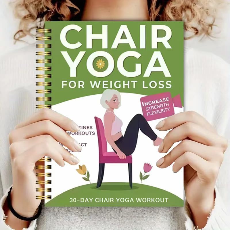 Chair Yoga for Seniors Over 60 Book & Chart, Chair Yoga for Weight Loss & Toning, 30-Day Challenge, Exercise Book for Seniors over 60 (Black)