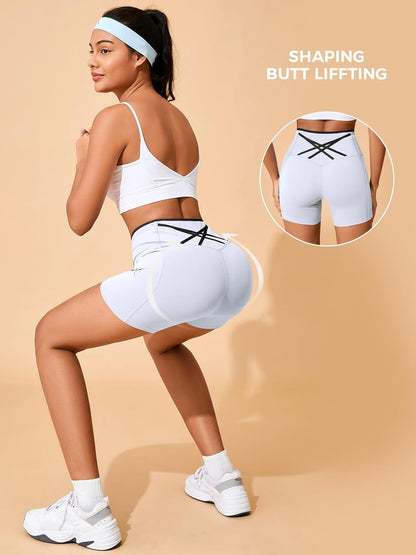 Aoysky Womens Workout Biker Shorts 5" Color Block High Waisted Yoga Athletic Shorts