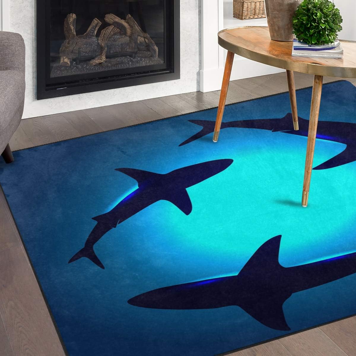 Ocean Animal Sharks Non Slip Area Rug for Living Dinning Room Bedroom Kitchen, 1.7 ' x 2.6'(20 x 31 Inches), Shark Nursery Rug Floor Carpet Yoga Mat