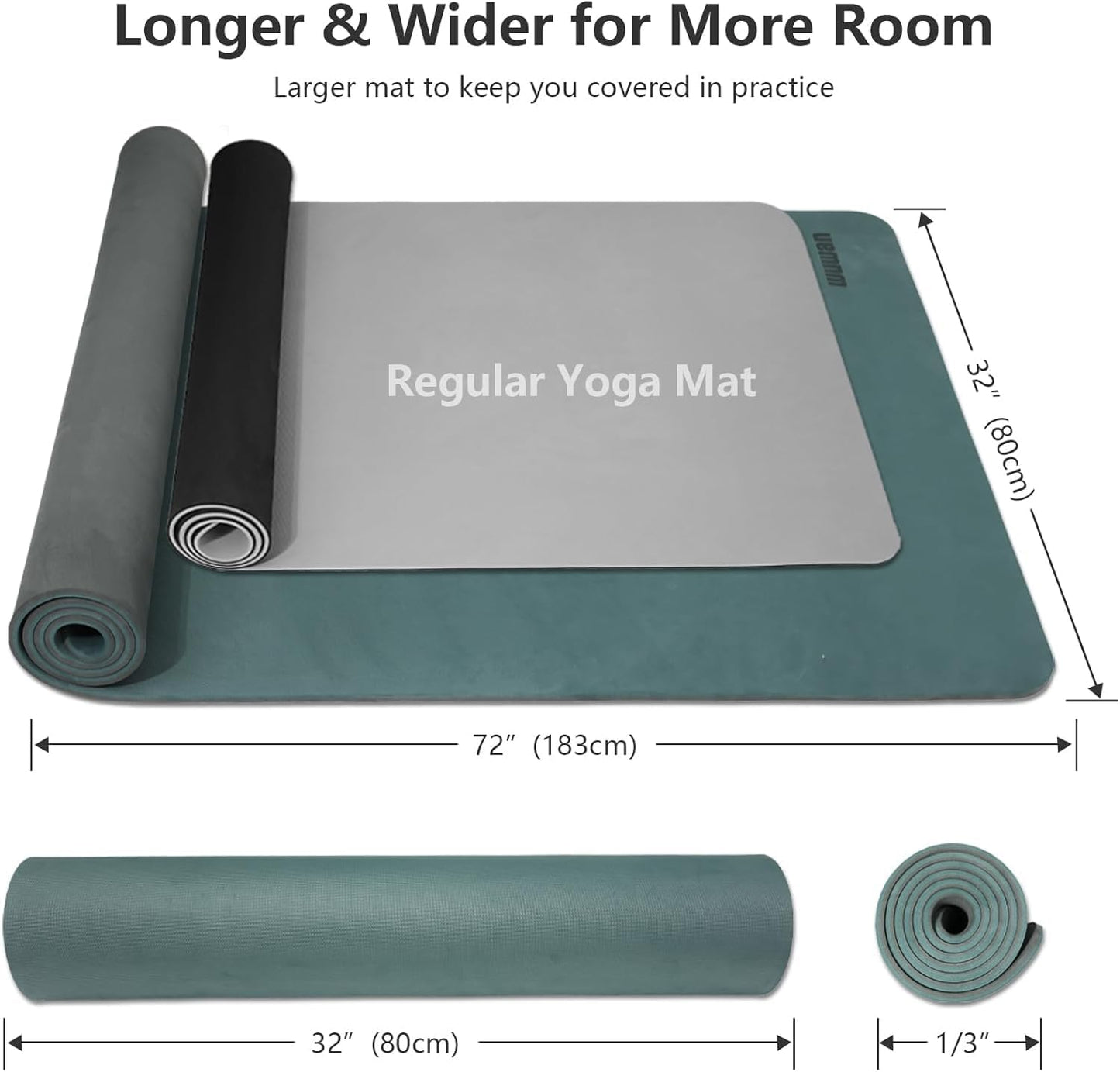 Wide Yoga Mat-80cm Non Slip Extra Thick 1/3'' Fitness Exercise Mat TPE Material High Resiliency Hot Yoga Mats(72“L x 32"W) With Carry Strap for Women Yoga Pilates, Home Floor Workout