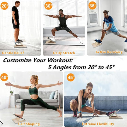 Adjustable Wooden Slant Board for Calf Stretching, Incline Exercise Stretcher for Ankle, Heel, Knees & Leg Mobility – Portable Wedge Equipment for Squats