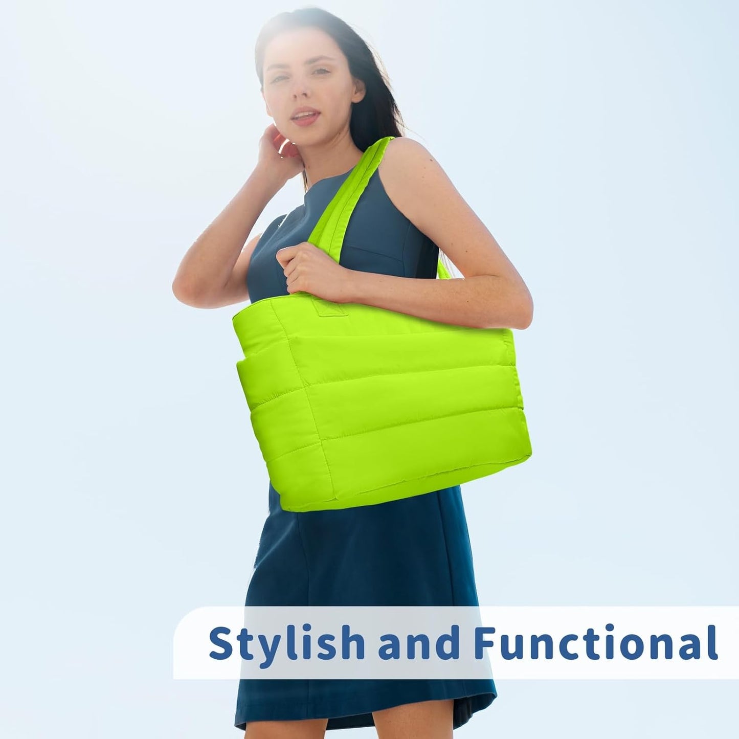 TOPDesign Puffer Tote Bag for Women, Lightweight Puffy Handbag with Compartments, Quilted Shoulder Bag for Work, Travel, Gym - Colors B