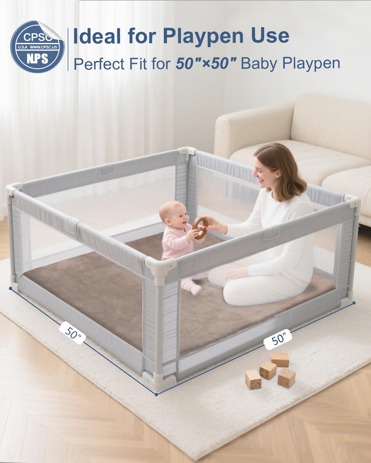 Large Thick Baby Play Mat for Floor,Padded Foam 59x79 Playpen Mat,Soft Support&Plush Feel Nursery Kids Rug,Non Slip for Toddler,Infants,Kids Playroom,Yoga,Baby Crawling,Tummy Time (Light Grey)