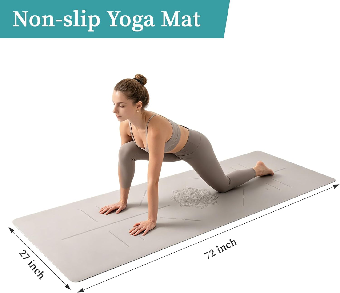U&M Professional Non Slip PU Yoga Mat,Purple, Grey, Pink, Green 72x27 Inch 0.2" Thick Exercise Mat,| Sweatproof High Density | Anti-tear | Non-Slip Textured Surface | Natural Rubber Bottom Workout Mat for Women & Men Yoga Pilates Fitness