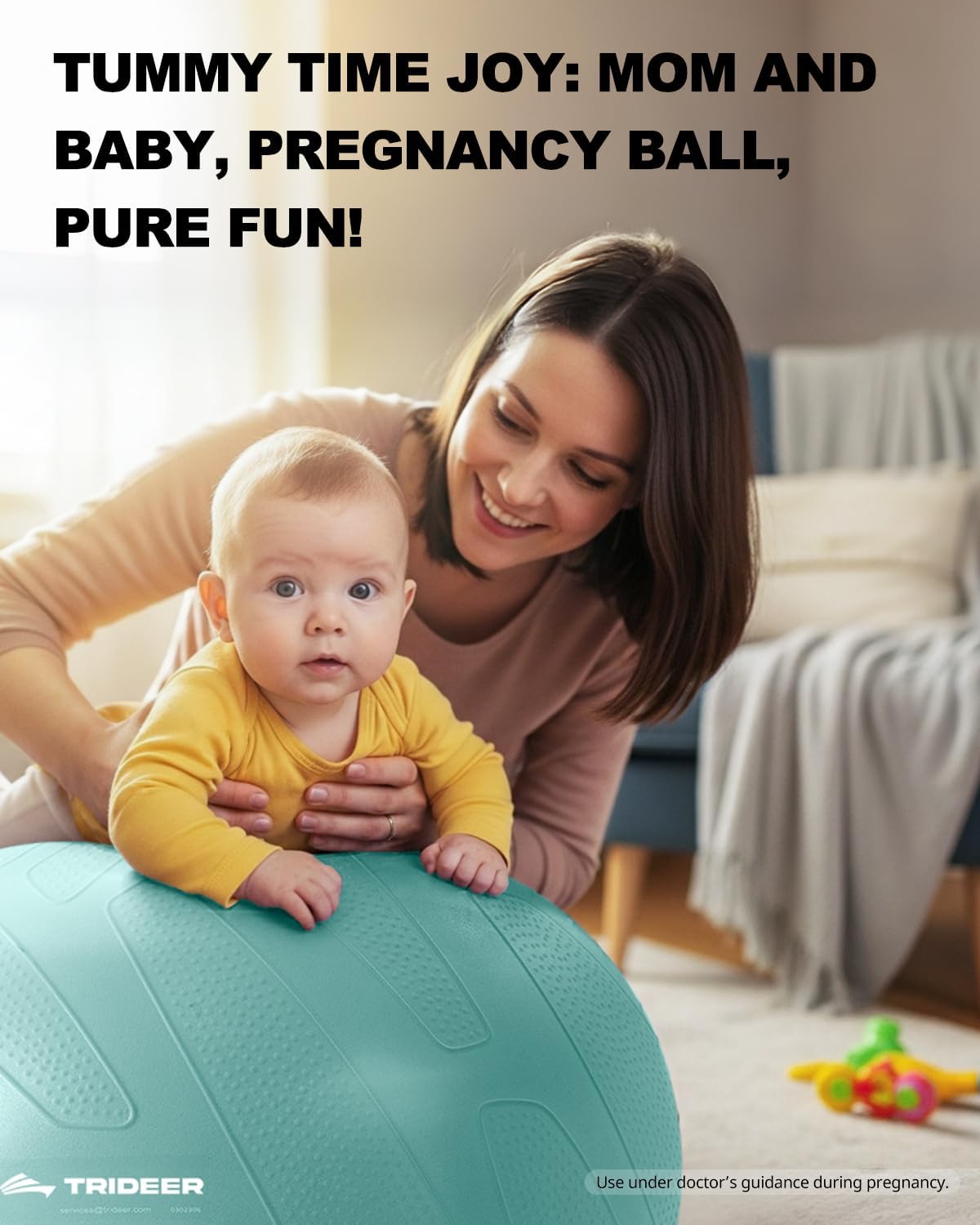 Trideer Pregnancy Birthing Ball, 1.7mm Extra Thick Yoga Ball for Maternity, Labor, Physio, Recovery, Exercise Guide & Daily Comfort Tips for All Trimesters, 1000LB Anti-Burst Non-Slip Stability Ball