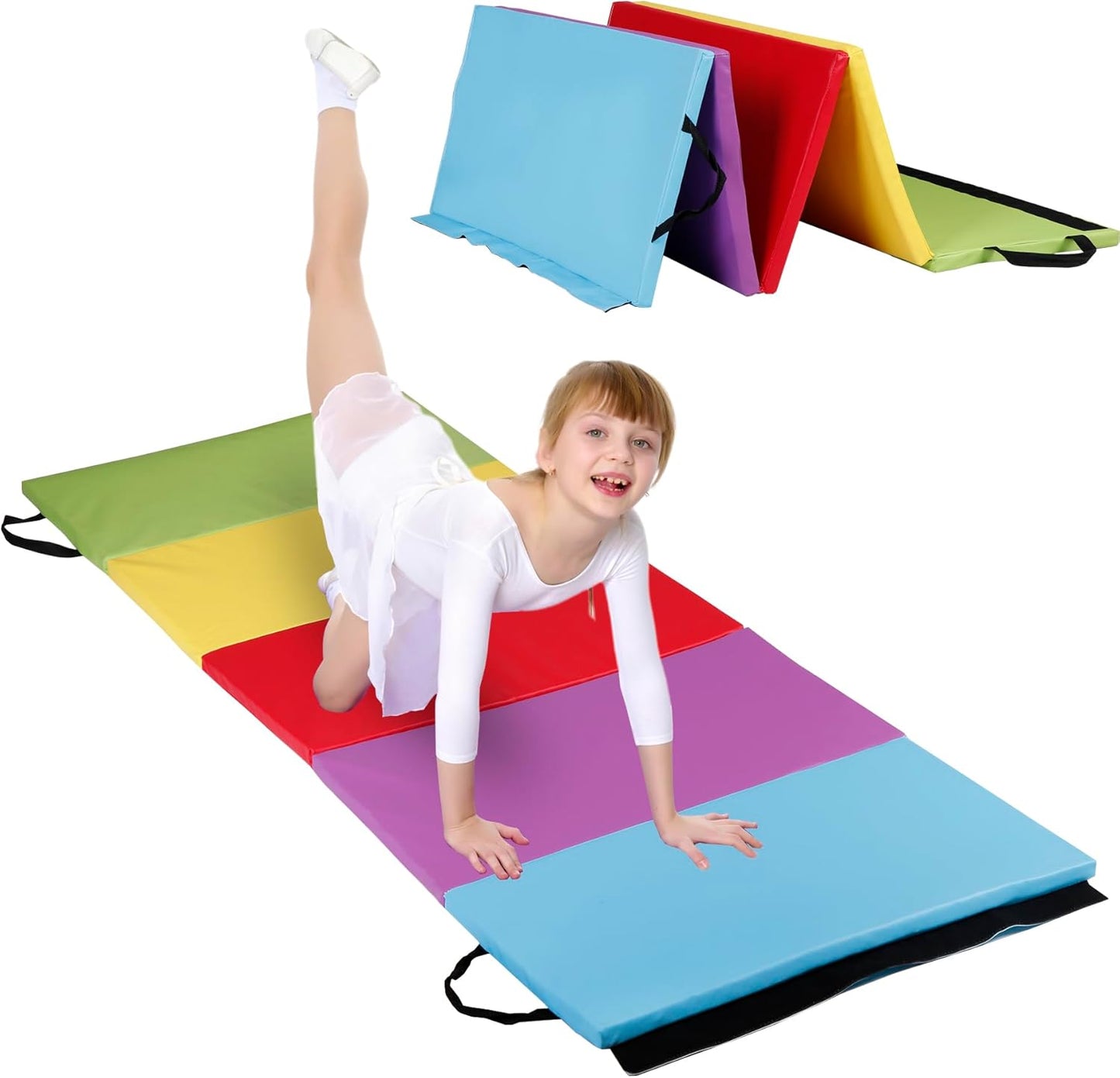 HomGarden Tumbling Mat, 6’x2" Thick High Density Anti Tear Gymnastics Mat, Gym Folding Exercise Aerobics Mats w/Carrying Handles for Home Gym Exercise, Multiple Colors