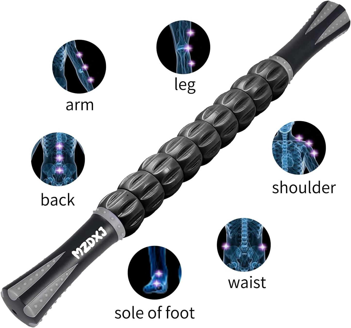 Muscle Roller Massage Roller Stick- Deep Tissue Fascia Blaster for Myofascial Pain Relief, Lymphatic Drainage & Body Sculpting, Handheld Physical Therapy & Recovery Tool (Gray black-18 inch)