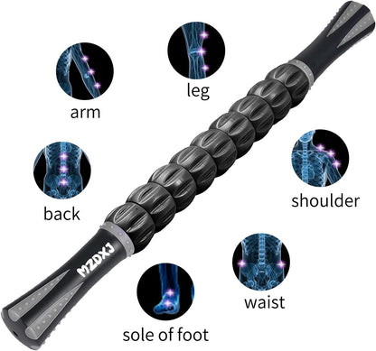 Muscle Roller Massage Roller Stick- Deep Tissue Fascia Blaster for Myofascial Pain Relief, Lymphatic Drainage & Body Sculpting, Handheld Physical Therapy & Recovery Tool (Gray black-18 inch)