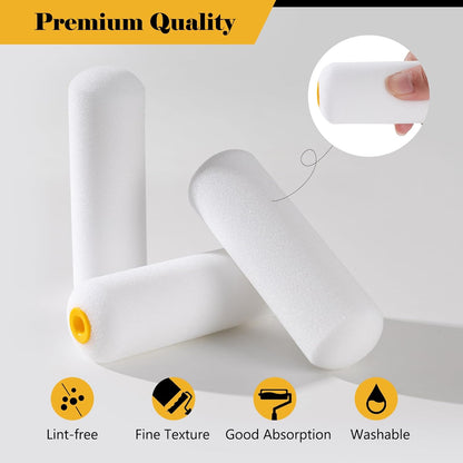 Mister Rui Foam Paint Roller, 4 Inch Paint Roller 10 Pack, Small Paint Roller, Foam Paint Roller 4 Inch, Small Foam Paint Roller High Density, 4 Inch Foam Rollers for Painting Walls, Cabinets