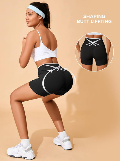 Aoysky Womens Workout Biker Shorts 5" Color Block High Waisted Yoga Athletic Shorts