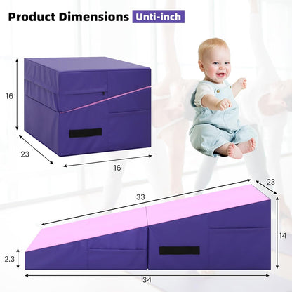 Gymnastics Mat Incline Tumbling Mats—Indoor/Outdoor Folding Cheese Wedge Mat with Non-Slip Surface & Handles for Kids Girls Home Training Exercise