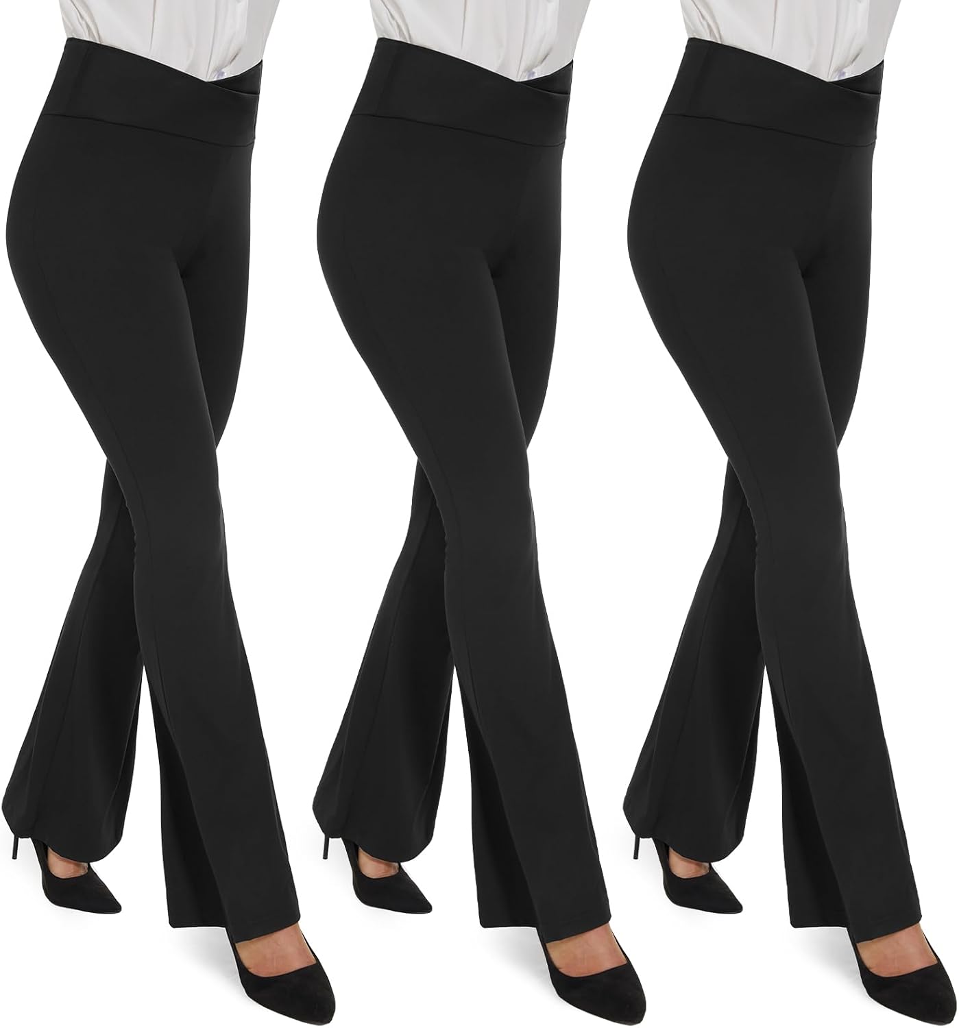 TNNZEET Black Flare Leggings for Women, Crossover Yoga Pants with Pockets Bootcut Flared Leggings