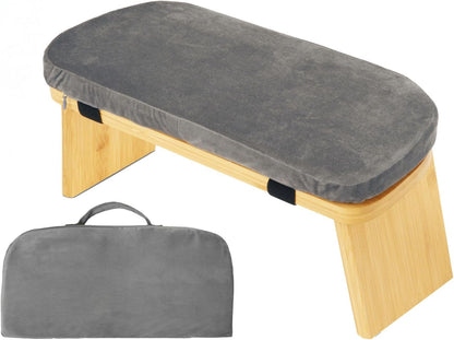 Natural Beech Wood Yoga Bench, Ergonomic Design for Kneeling, Meditation, Pilates, FSC Certified (Green)