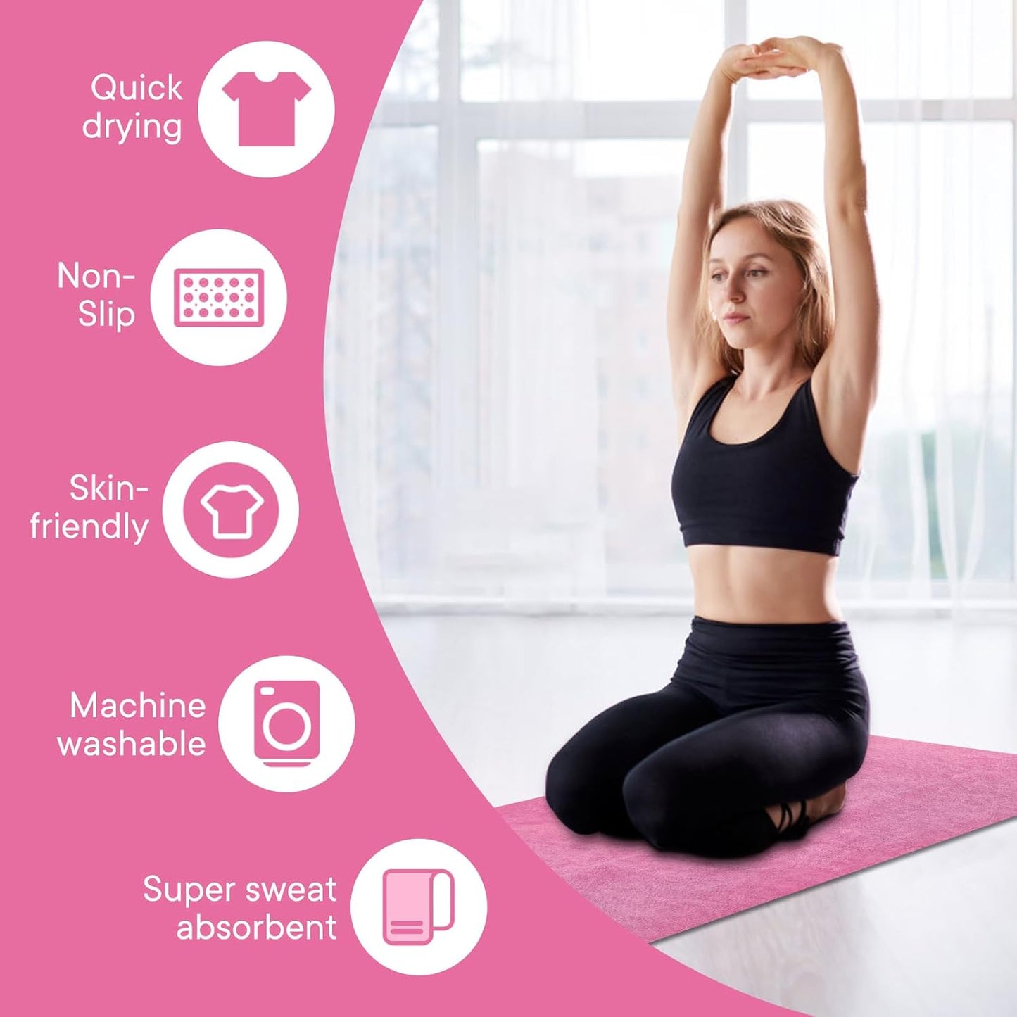 Hot Yoga Towel with Grip Dot, Non Slip Sweat Absorbent Microfiber Yoga Mat Towels for Hot Yoga, Pilates, Fitness and Workout 72inch x 24inch