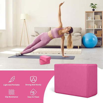 Yoga Block 2 Pack 9"x6"x3", Sturdy Yoga Foam Blocks, High Density & Non Slip Surface for Pilates & Stretching, Fitness Accessories for Stability & Balance