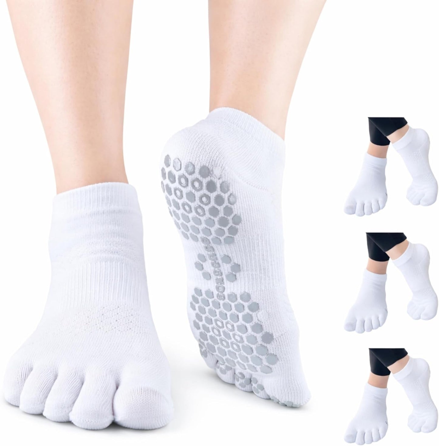 Soxsense Multi-Pack Sports Grip Toe Socks with Cushion, Non-Slip Finger Socks for Pilates, Home Gym, Soccer, basketball