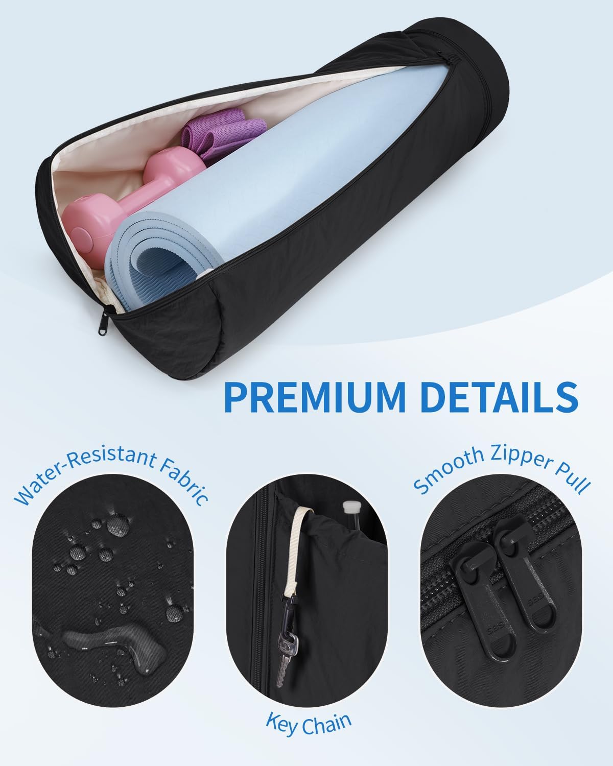 sportsnew Puffy Yoga Mat Bag Yoga Gym Bags for Women Men, Full-Zip Pilates Bag with Wet Pocket & Side Zip Drawstring Pocket Fits Tumblers with Handle, Yoga Mat Storage for Carrier Quick Access
