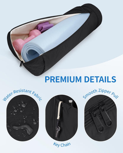 sportsnew Puffy Yoga Mat Bag Yoga Gym Bags for Women Men, Full-Zip Pilates Bag with Wet Pocket & Side Zip Drawstring Pocket Fits Tumblers with Handle, Yoga Mat Storage for Carrier Quick Access