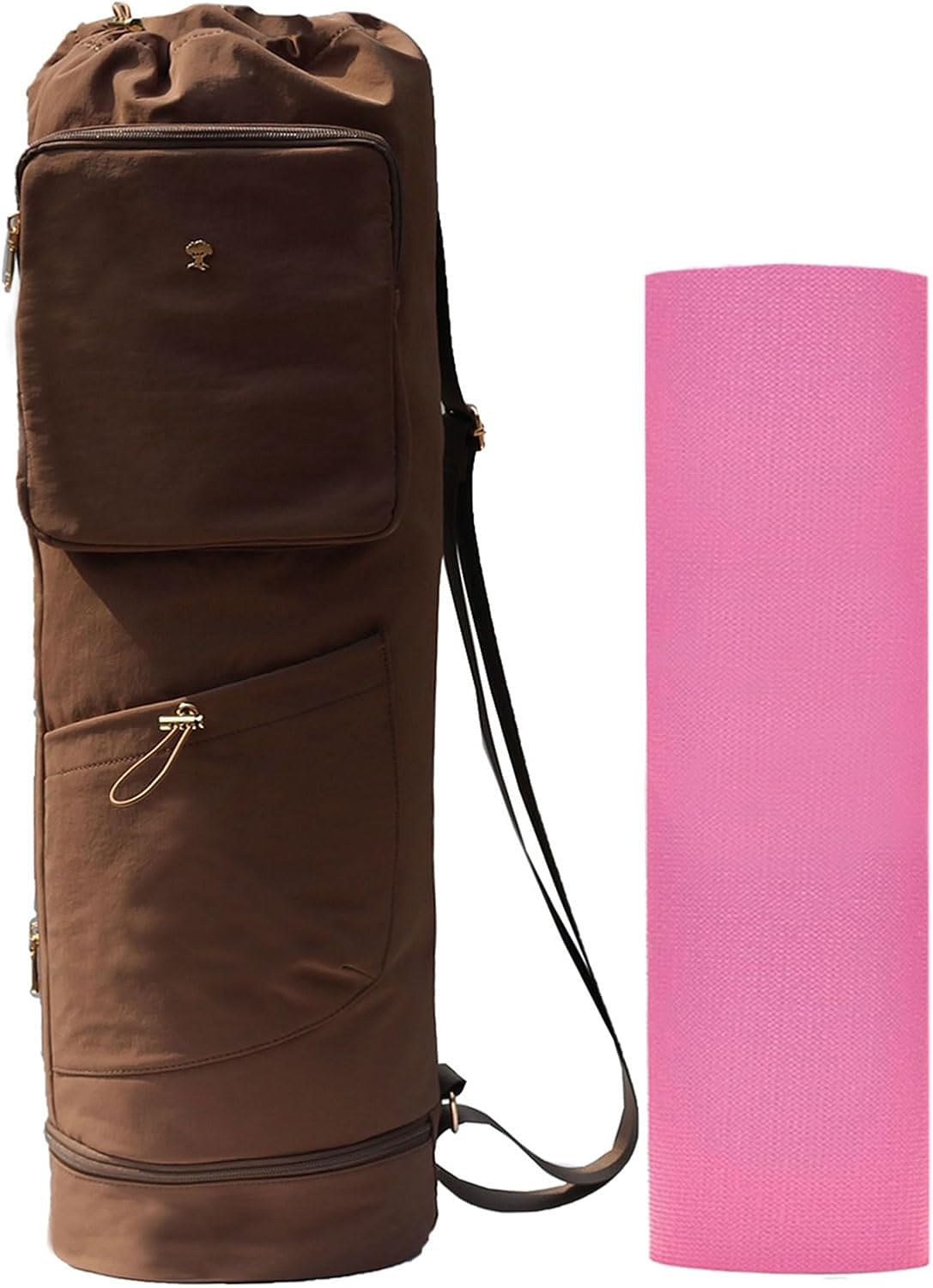 ESVAN Yoga Mat Bag with Multi Pockets Drawstring Yoga Mat Carrier Pilates Exercise Multi-Functional Storage Bag