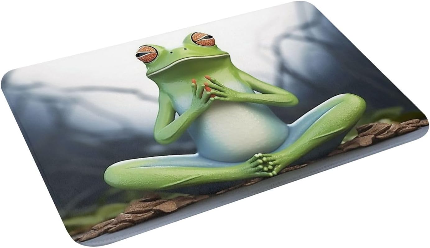 Outdoor Indoor Entrance Door Mat, Non-Slip Washable Welcome Mat Low Profile Floor Mat, Absorbent Flannel Bath Mats, Funny Yoga Frog Doormat for Entryway Rug 16 x 24 Inch