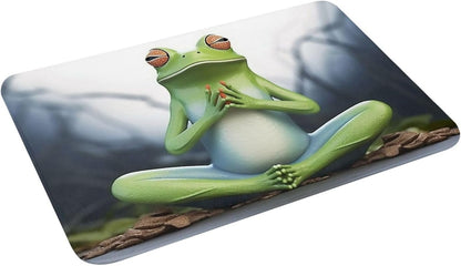 Outdoor Indoor Entrance Door Mat, Non-Slip Washable Welcome Mat Low Profile Floor Mat, Absorbent Flannel Bath Mats, Funny Yoga Frog Doormat for Entryway Rug 16 x 24 Inch