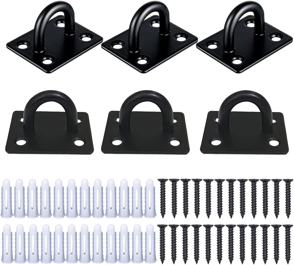Stainless Steel Ceiling Hooks Pad Eyes Plate 6pcs 1.8" Heavy Duty Marine Hardware Hooks with Screws and Plastic Anchors Wall Mount Top Hook Hanging for Yoga Hammock Sandbag Plant Basket