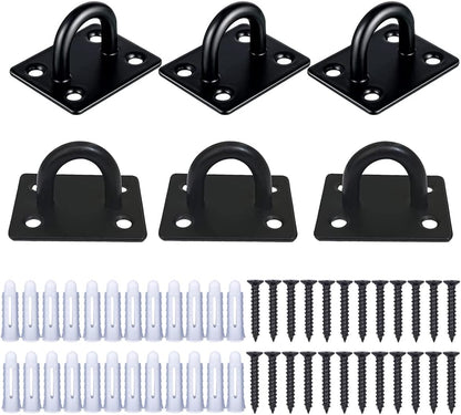 Stainless Steel Ceiling Hooks Pad Eyes Plate 6pcs 1.8" Heavy Duty Marine Hardware Hooks with Screws and Plastic Anchors Wall Mount Top Hook Hanging for Yoga Hammock Sandbag Plant Basket
