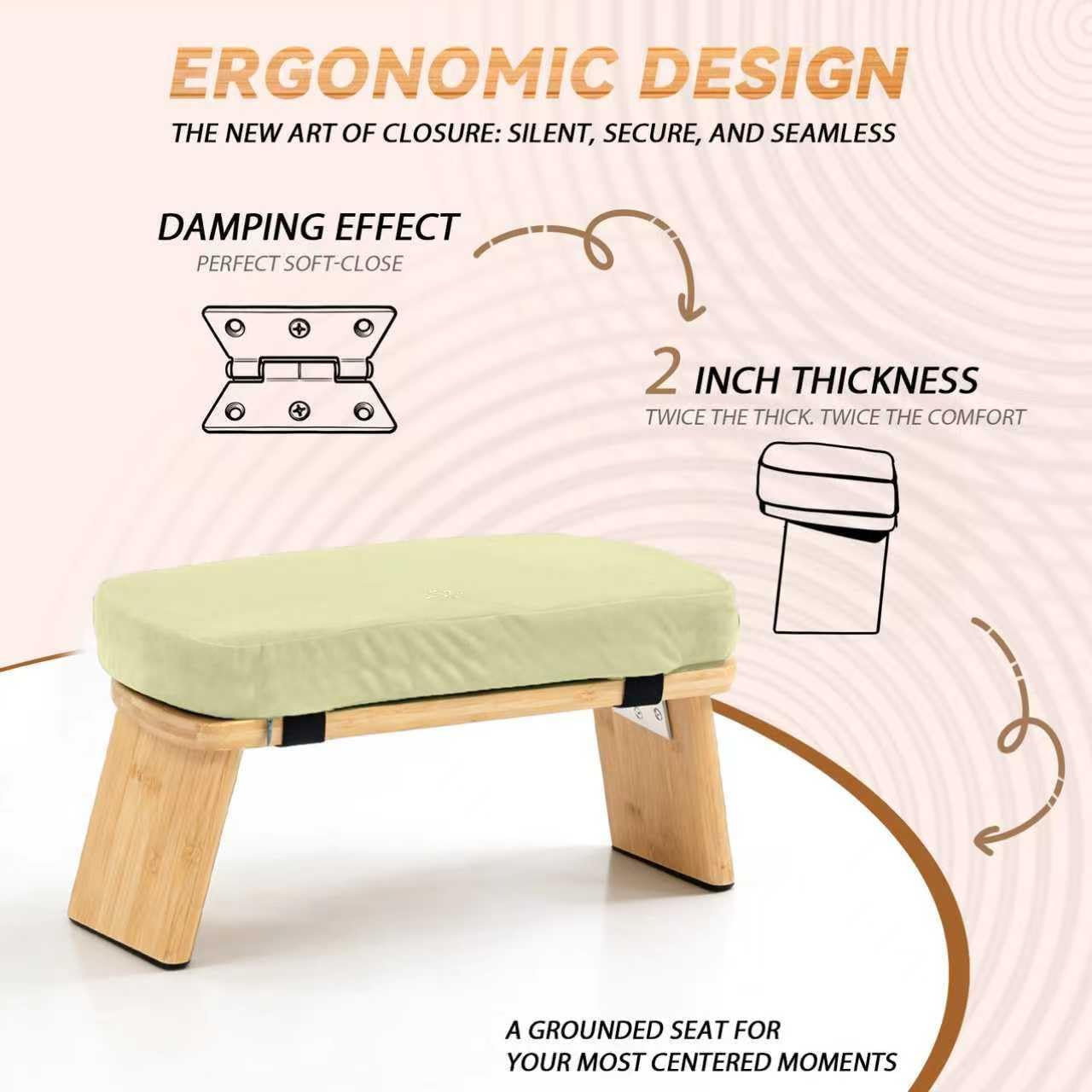 Meditation Bench, Bamboo Meditation Stool, Folding Kneeling Meditation Bench, Seiza Prayer Bench, Prayer Bench with Meditation Cushion, Kneeling Stool(Green-Bag)