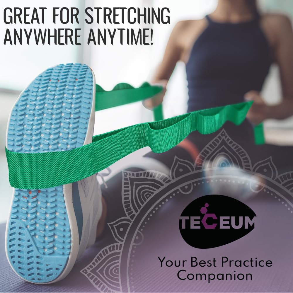 TECEUM Stretching Strap for Yoga & Physical Therapy – 10 Loops – Non-elastic Leg Stretch Straps for Stretching, Exercising, Pilates, Post-injury Rehabilitation for All Levels – Men & Women