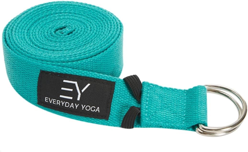 Everyday Yoga Strap with Metal D-Ring - Durable Stretching Strap for Yoga, Pilates, Flexibility & Physical Therapy (6ft, 8ft, 10ft)