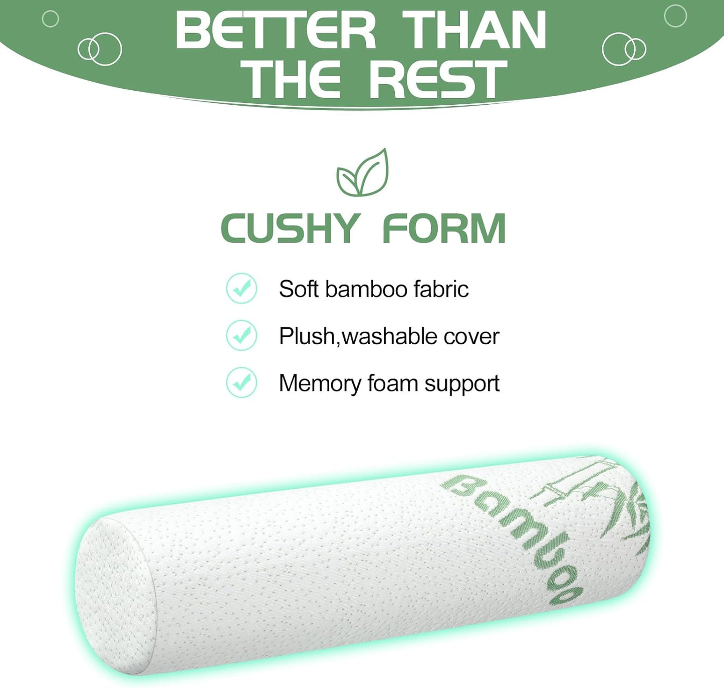 Bucherry 3 Pack Cervical Neck Roll Memory Foam Pillow Cylinder Bolster Pillow for Bed Round Neck Support with Removable Washable Cover for Sleeping Travel Yoga Legs Back Lumbar(18 x 4 Inches)