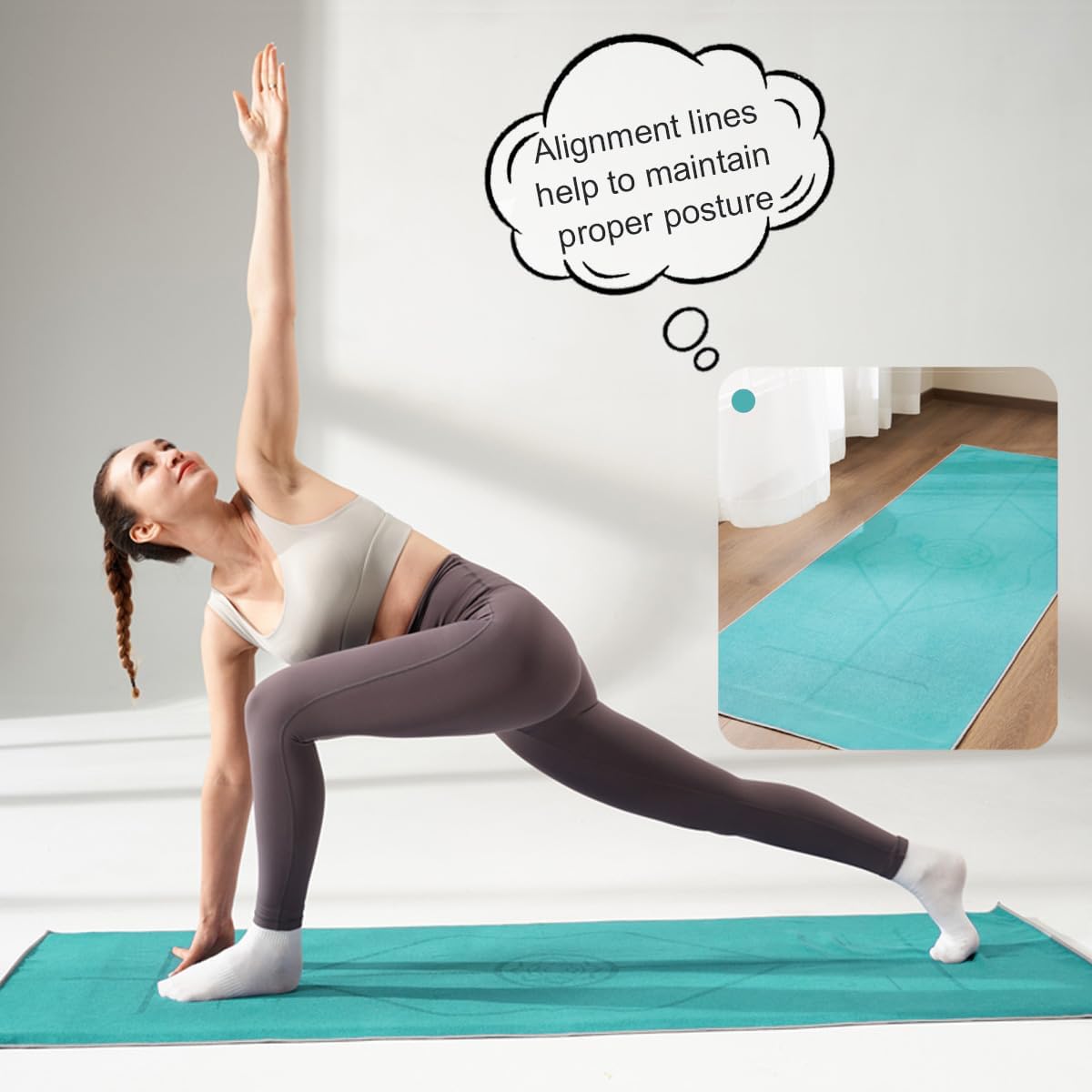 Yoga Mat Towel with Alignment Lines, 72"x 24" Mat-Sized, Anti-Slip Cover for Hot Yoga Pilates Exercise Fitness with Mesh Storage Bag (Dark Grey)
