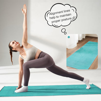 Yoga Mat Towel with Alignment Lines, 72"x 24" Mat-Sized, Anti-Slip Cover for Hot Yoga Pilates Exercise Fitness with Mesh Storage Bag (Dark Grey)