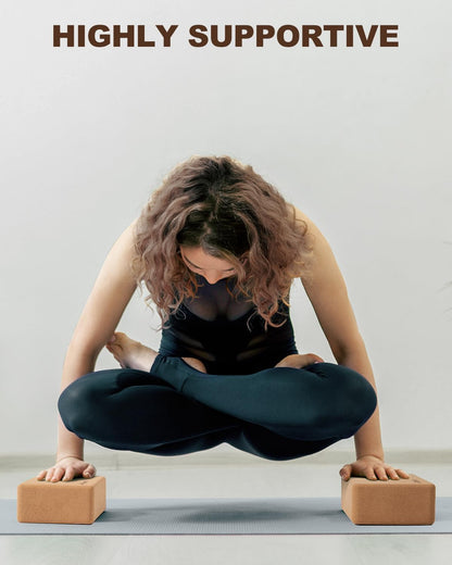 Trideer Cork Yoga Blocks, 2 Pack Yoga Blocks Natural Cork, High Density Yoga Block with Non Slip Surface, Eco-Friendly Yoga Accessories for Women, Ideal for Yoga, Pilates, Stretching