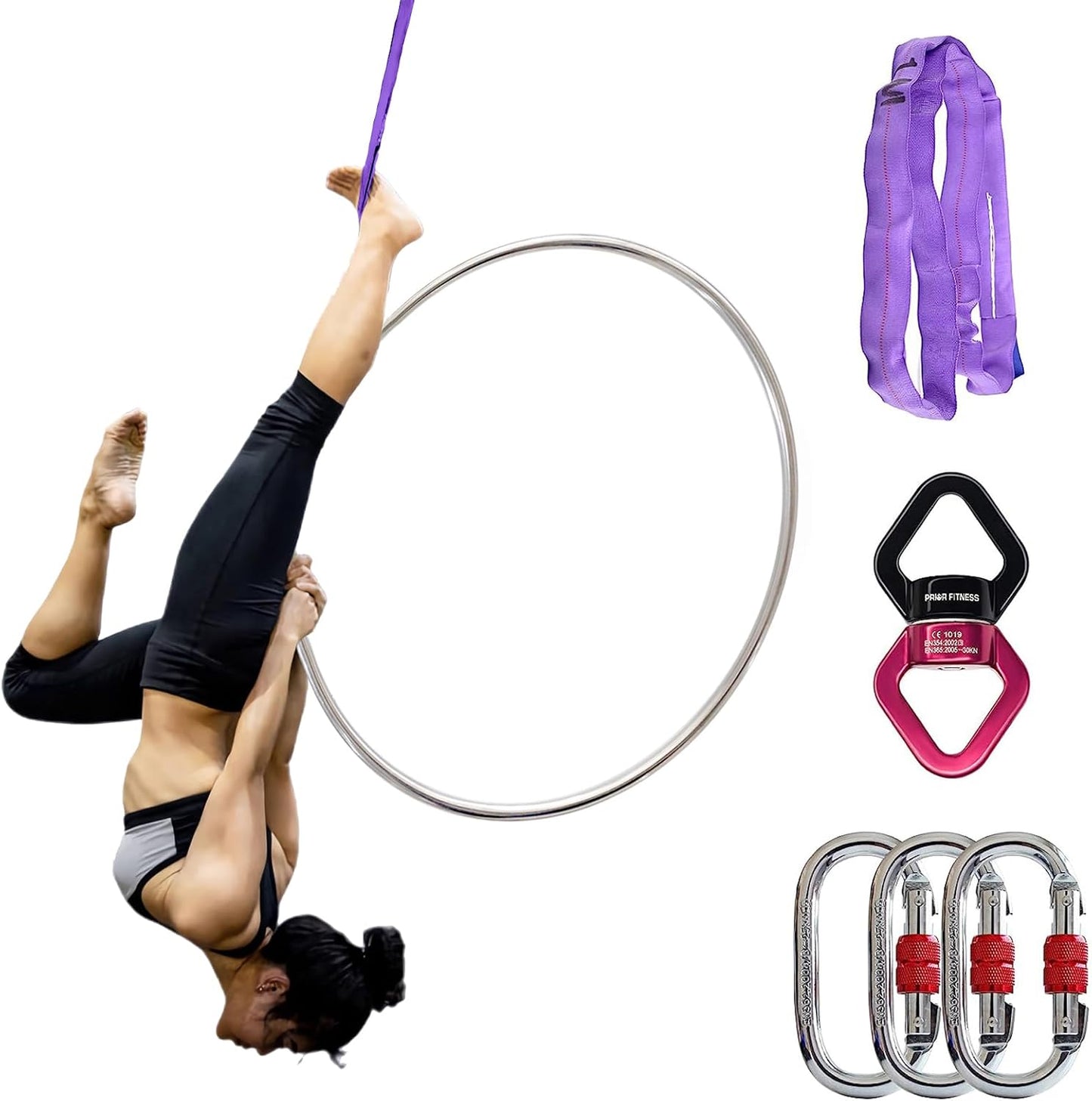 PRIOR FITNESS Aerial Lyra Hoop Set for Adults Suspension Professional Ring Fitness Stainless Steel Single Point Aerial Hoop Equipment Kit(Tube Dia:25mm and 32mm)