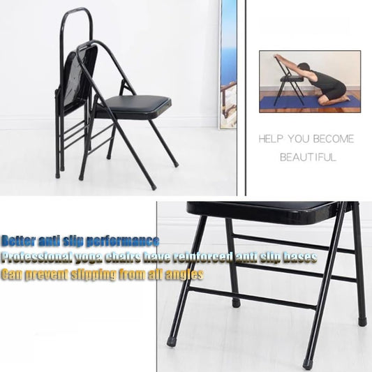 Iyengar Yoga Chair, Folding Yoga Auxiliary Chair, Foldable Yoga Chair with Non-Slip Feet Covers for Flexibility and Strength Training(Blue)