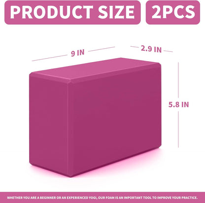 Yoga Blocks 2 Pcs, 9"x6"x3" Yoga Brick Foam Blocks EVA Foam Block Yoga Props Accessories for Yoga Pilates Stretching and Meditation