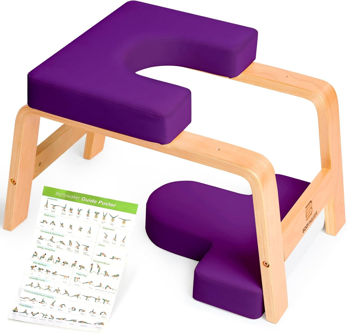 Yoga Headstand Bench, Stand Yoga Chair for Balance Training, Core Strength Building, Upside Down Chair for Relaxation, Handstand Trainer Inversion Chair for Home Gym (Wood White)