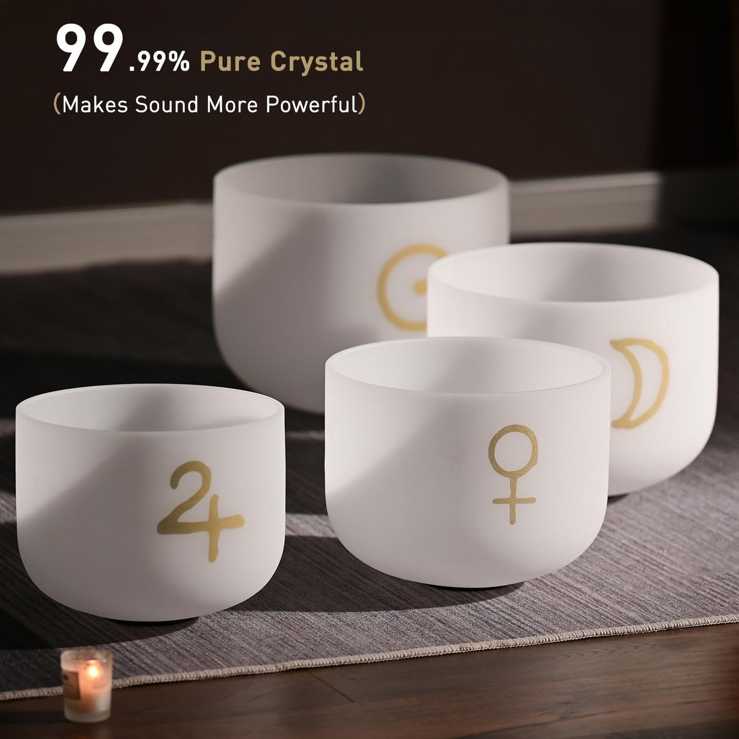 CVNC 432HZ 6-12 Inch Set of 7 PCS Aria Gradient Design Frosted Quartz Crystal Singing Bowls with 2 PCS Carry Case Bag for Sound Healing and Therapy Meditation