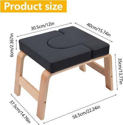 Yoga Headstand Bench, Yoga Inversion Chair, Headstand Trainer with Wood Frame and Pu Pad,Stand Yoga Chair Stress Relief, Balance Training, Body Shaping, Load Capacity 300 Pounds