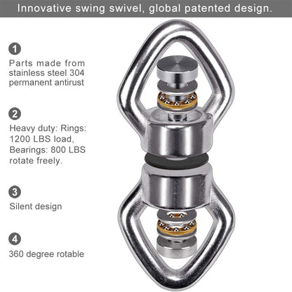 BeneLabel Dual Hanging Rings Hammock Swing Hanger, Swivel Stainless Steel Mounting Bearing Set D Shape Open Loop for Indoor Outdoor Playground Chair Yoga Rope Punching Bag Sandbag