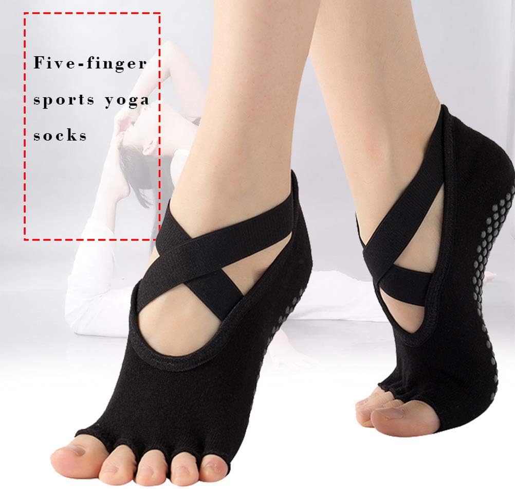 Pengxiaomei 4 Pairs Non Slip Yoga Socks, Women's Yoga Socks with Toes, Clasped Socks for Ballet Barre Dance
