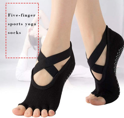 Pengxiaomei 4 Pairs Non Slip Yoga Socks, Women's Yoga Socks with Toes, Clasped Socks for Ballet Barre Dance