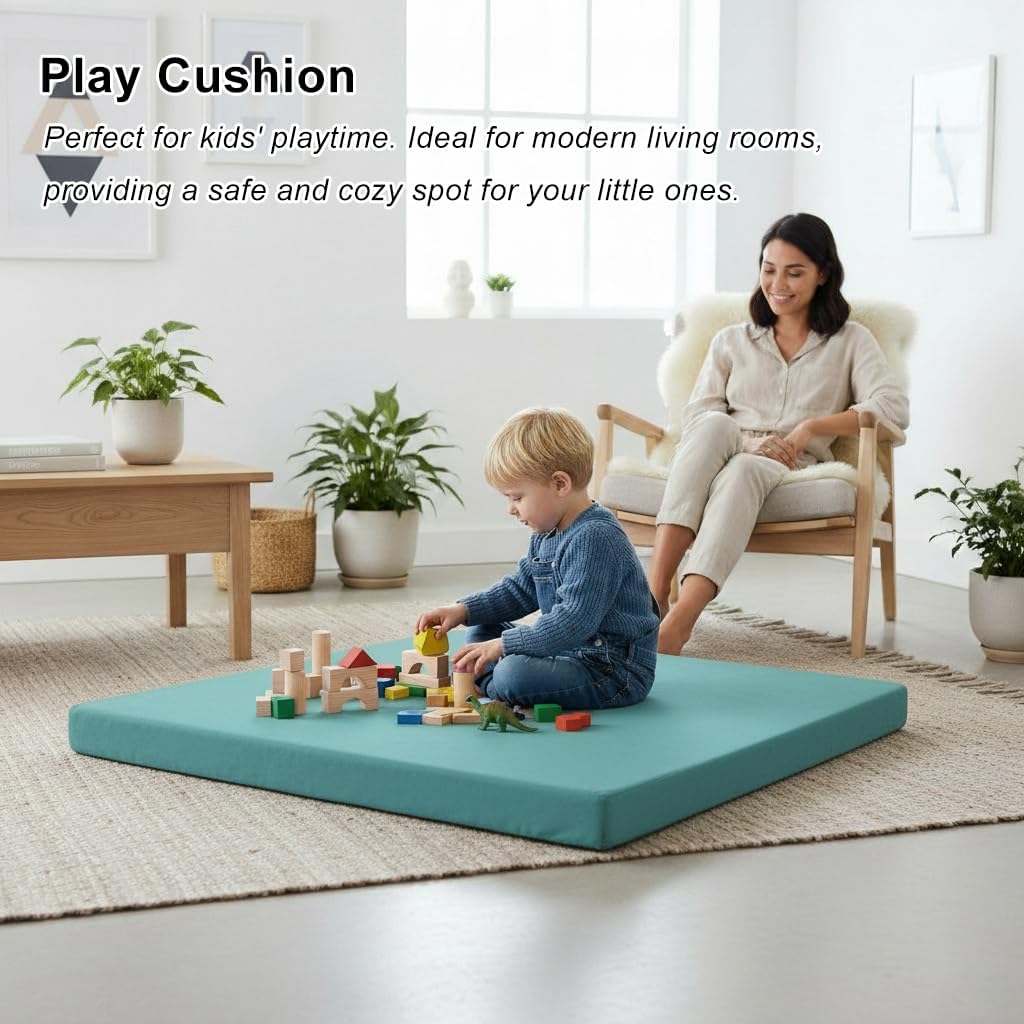 Velvet Zabuton Meditation Mat - Large Floor Pillow for Adults & Yoga Meditation Cushion - High Density Foam Floor Seating with Washable Cover, 31x31 Inch (Green)